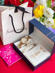 5 IN 1 LADIES SET WITH WATCH,NECKLACE,EARRINGS,BRACELET &RING